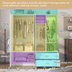 XVD Armoire Wardrobe Closet with Mirror & Sensor Light, Bedroom Armoire with 5 Doors & 2 Drawers, Modern Wooden Large Wardrobe Closet with Shelves, 4 Metal Hooks, 2 Hanging Roods, Open Space, White