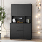 roomfitters 74" Kitchen Pantry Cabinet with Charging Station & USB Ports, Large Food Storage Cupboard, Microwave Stand, Black