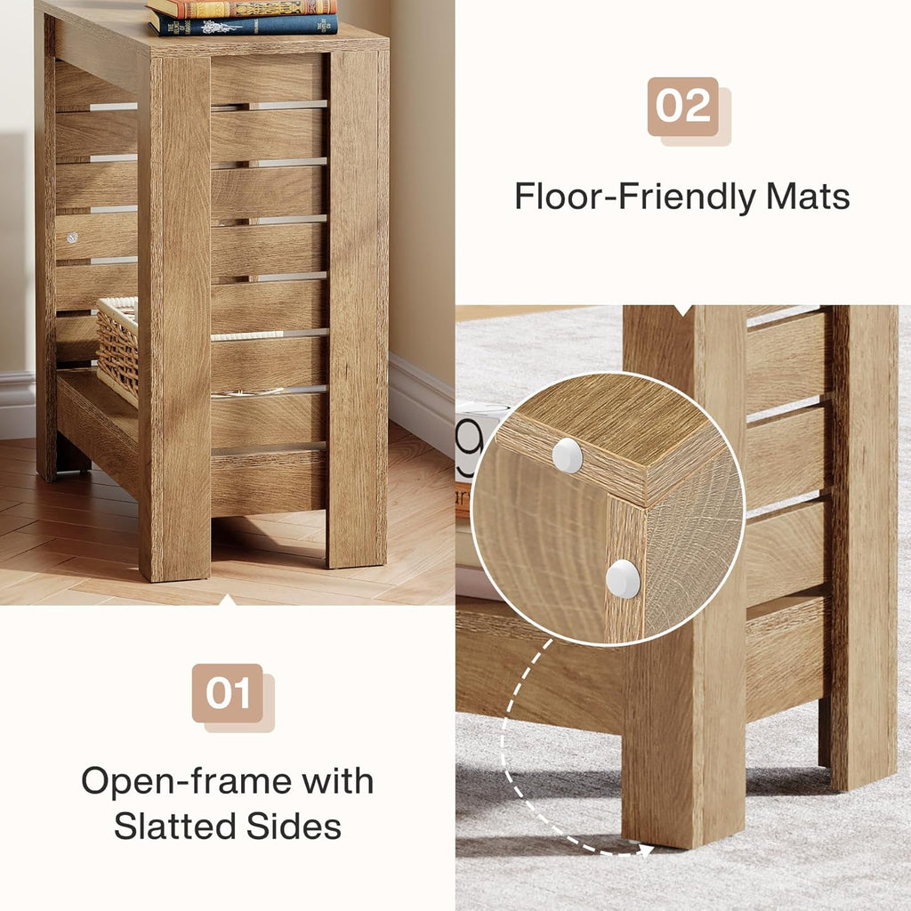 Tribesigns Narrow Side Table, 2-Tier Farmhouse Wooden End Table with Storage Shelf, Skinny Accent Nightstand for Living Room, Bedroom and Office, Easy Assembly (1)