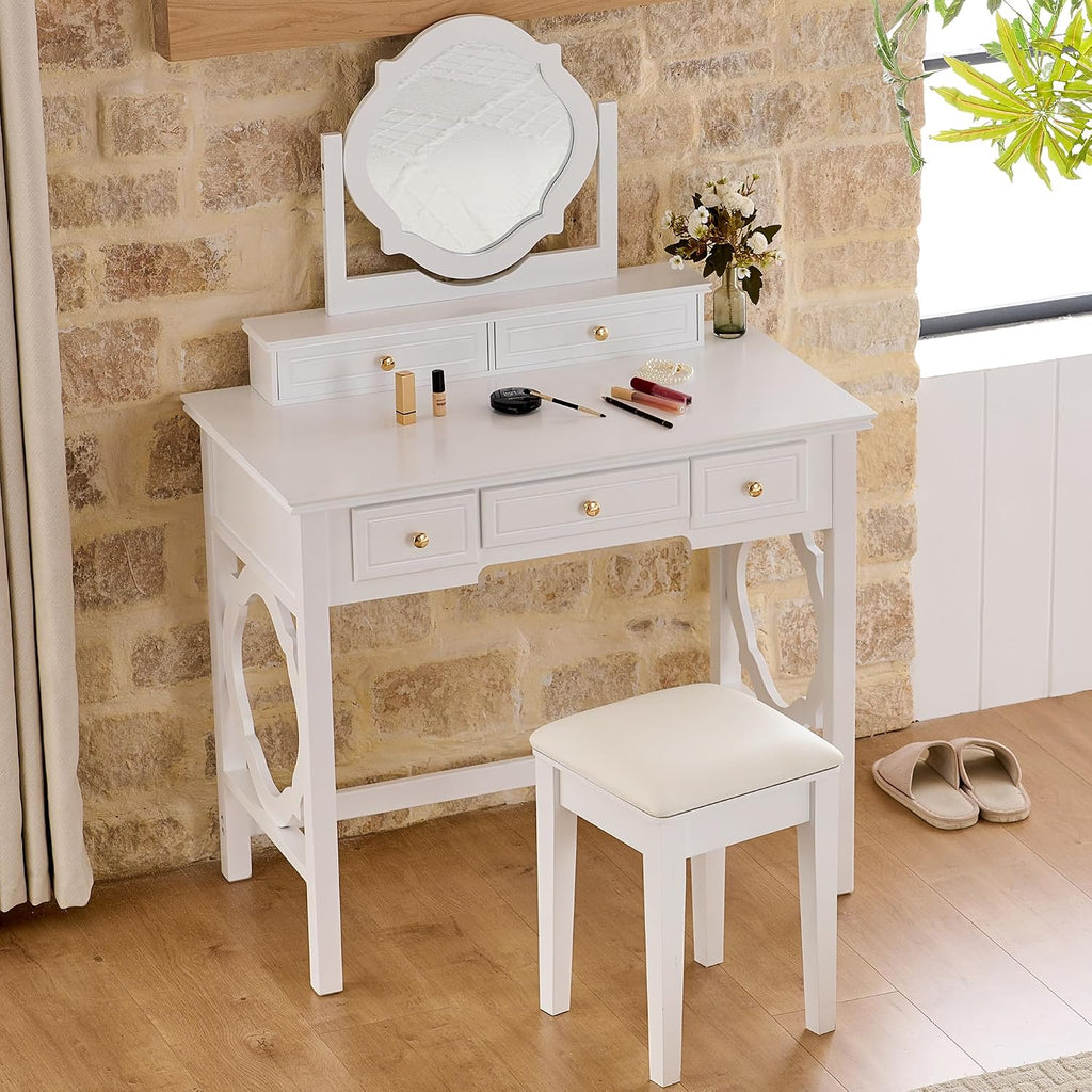 GOWE Vanity Table Set White Modern Contemporary Comfortable Upholstered for Living R...