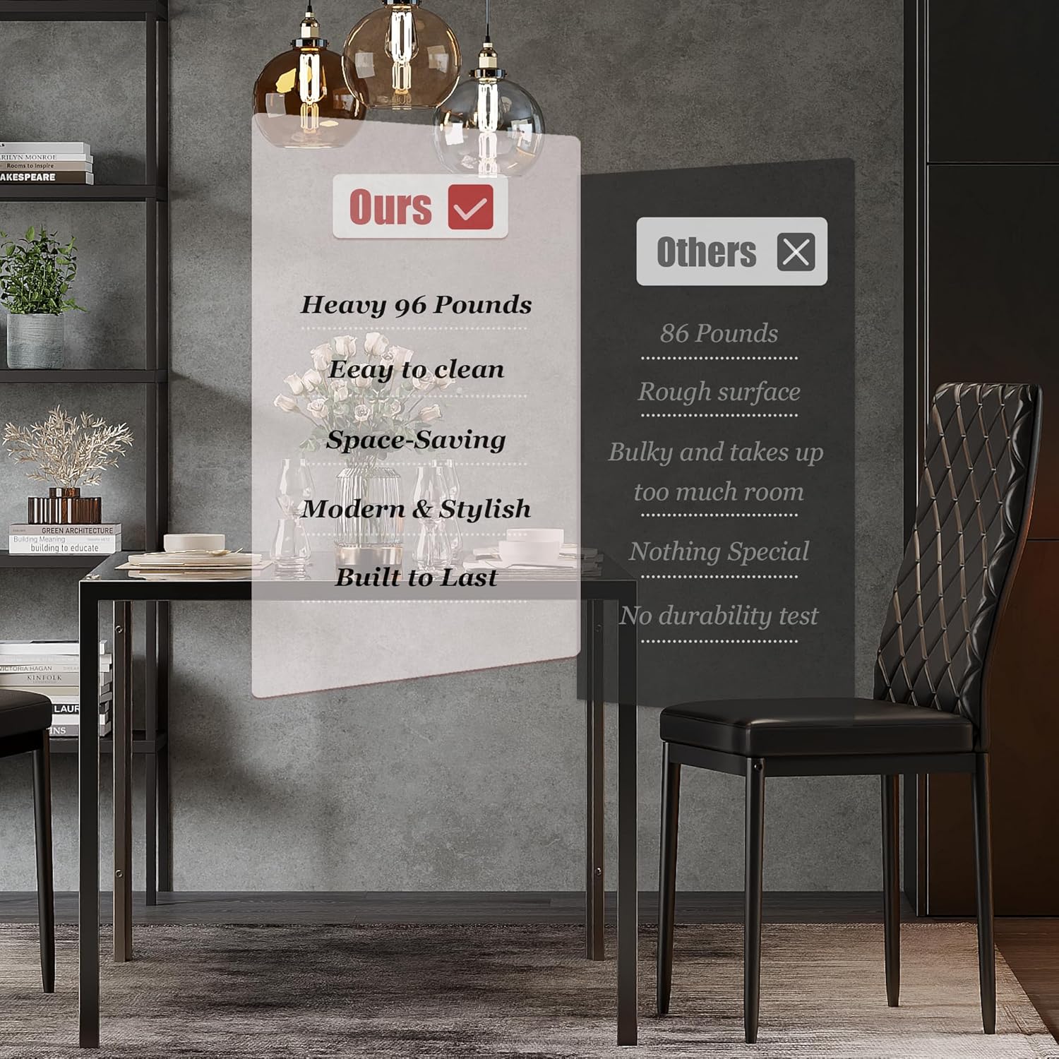 Modern Dining Chairs Set of 4, PU Leather & Curved Back, Black | Small Space, 38.2"H x 16.2 "W x 19.1" D, 330lbs Capacity, Thick Cushions Kitchen Chair, Dining Room, Living Room, Apartment
