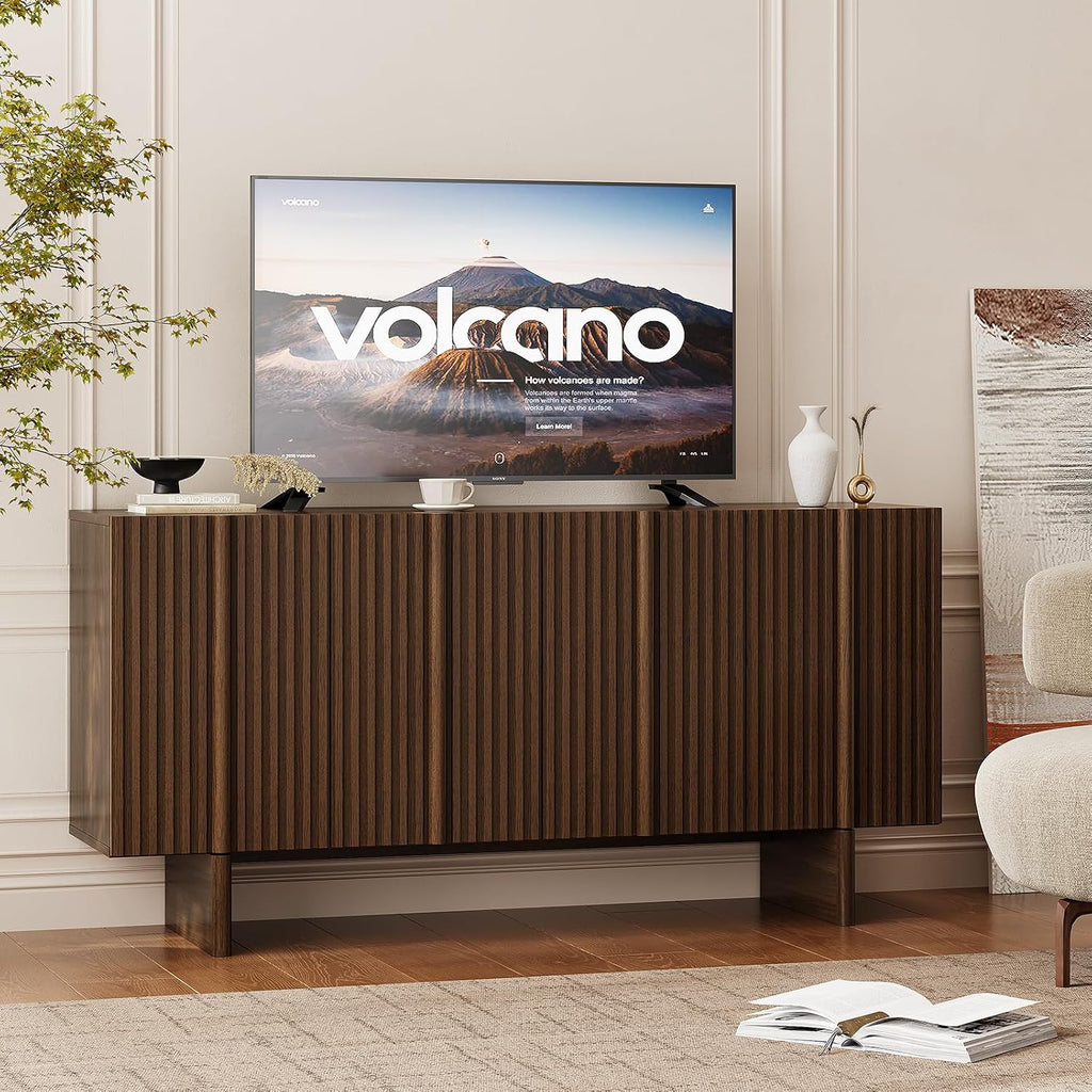 ONBRILL 63" Fluted Sideboard Cabinet with Storage Adjustable Shelves Walnut