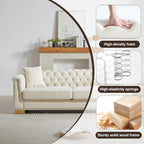 Harper & Bright Designs 84" Classic Modern Chesterfield Sofa - Velvet 3-Seater Couch with Rolled Arms, Tufted Back & Studs for Living Room - Beige
