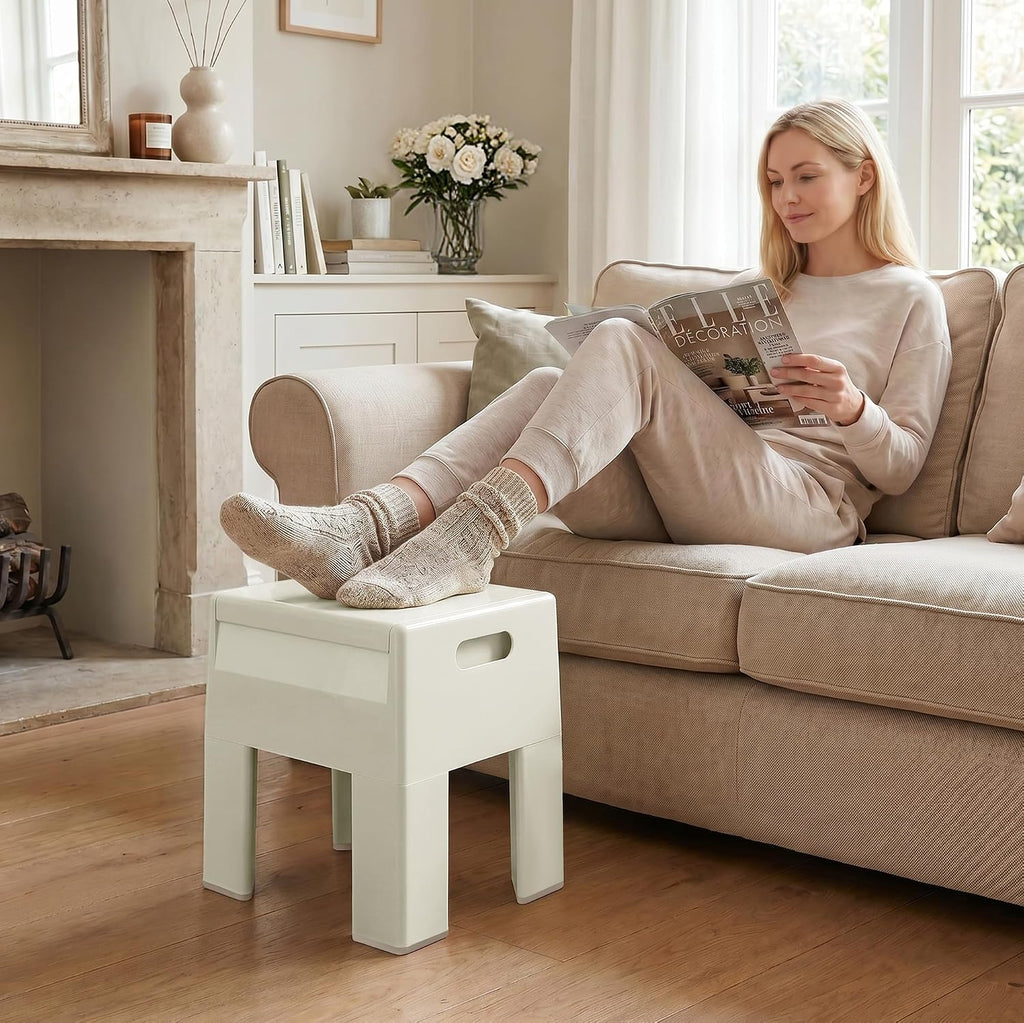 Modern Nightstand - Multifunctional Plastic Bedside Table with Storage Space, Side Table Easy Assembly for Bedroom, Dorm and Small Areas (14.2" D x 11.8" W x 15.78" H, Beige White)