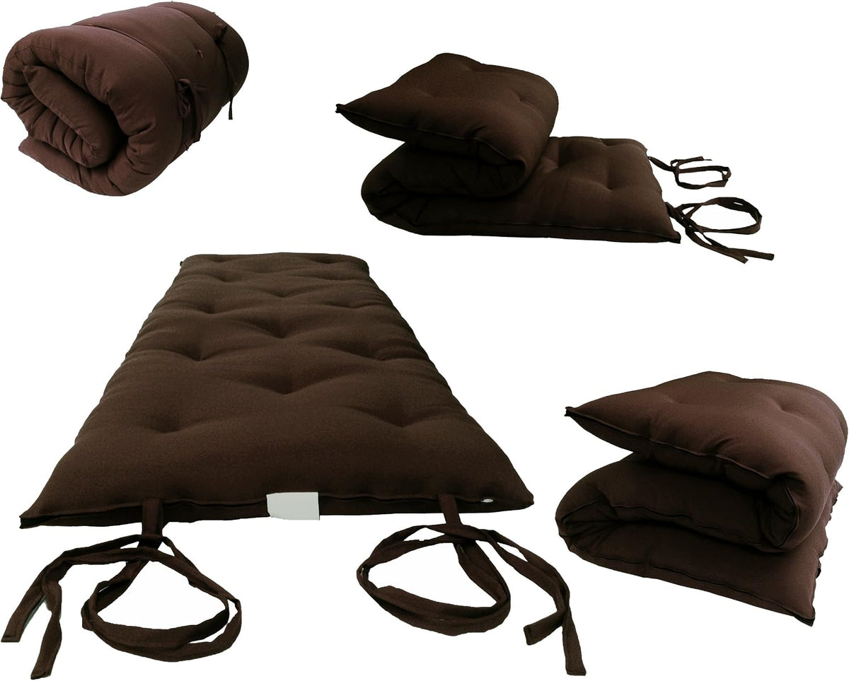 D&D Futon Furniture Brown Queen Size Traditional Japanese Floor Rolling Futon Mattresses, Shikifuton, Tatami, Cotton/Foam Topper Mattress 80 x 60 x 3