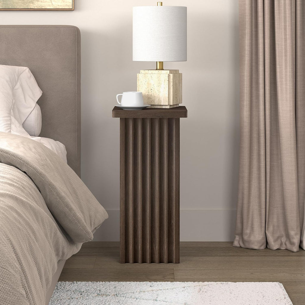 Henn&Hart 11" Fluted Modern Square End Table, Ribbed Side Table, Nightstand for Living Room, Office, Family Room, or Bedroom, Heritage Oak