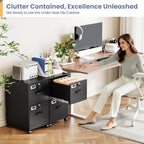 2-Drawer Rolling File Cabinet with Lock, Mobile Vertical File Cabinet for Hanging A4/Letter/Legal Size Folder, Under Desk Small Filing Cabinets for Home Office, Assembly Required,Black