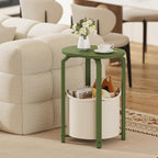 TUTOTAK Oval End Table with Woven Storage Basket, Olive Green Small Side Table for Living Room, Bedroom, TB01BOG093