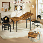 HUAHUU 5-Piece Dining Table Set for 4, Extendable Kitchen Table Set with 4 Upholstered Cushion Chairs, Rectangle Table with Metal Frame & MDF Board, Folding Space-Saving for Small Apartment, Rustic