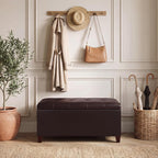 Asense Storage Ottoman Bench, 33" Faux Leather Upholstered End of Bed Bench with Safety Hinge,Wooden Legs,for Entryway Bedroom Living Room,Chocolate Brown