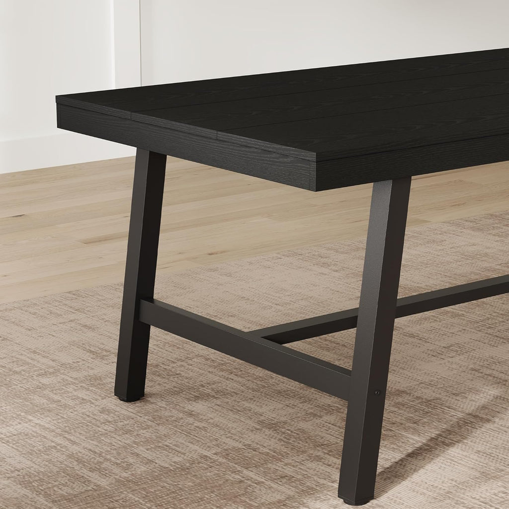 IDEALHOUSE Industrial Dining Table for 6-8 People, 70.87" Large Wooden Kitchen Table with Sturdy Metal Frame, Long Rectangular Dining Table Seats 6 for Dinner, Dining Room, Kitchen - Black