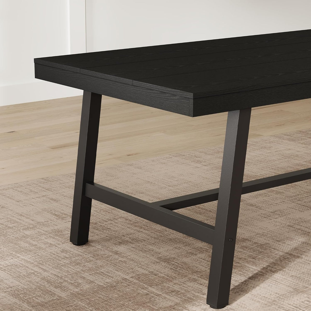 IDEALHOUSE Industrial Dining Table for 6-8 People, 70.87" Large Wooden Kitchen Table with Sturdy Metal Frame, Long Rectangular Dining Table Seats 6 for Dinner, Dining Room, Kitchen - Black