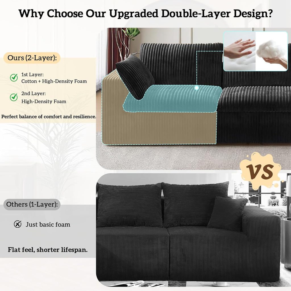157.6" Cloud Couch Oversized Modular Sectional Sofa, U-Shaped 8 Seater Deep Seat Couch with Ottoman, Soft Corduroy Upholstery, DIY Combination for Living Room, No Assembly Required, Black