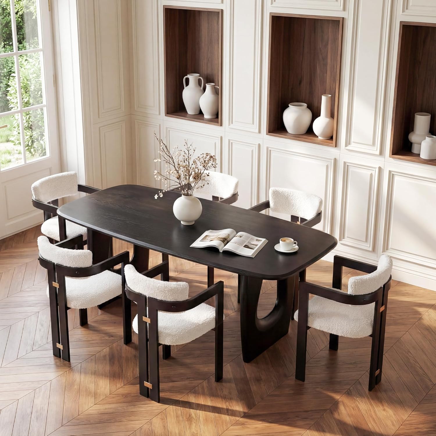 Morden Fort Modern Dining Table for 4-6 People,68'' Rectangle Dining Table, Kitchen Table with Pedestal Base, Dinner Table for Dining Room, Kitchen, Living Room (Black)