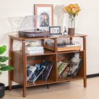 Mxtxmy Large Record Player Stand,with Open Storage Holds up to 300 Albums | Mid Century Turntable Stand Table,Vinyl Record Storage Display Shelf for Living Room Bedroom,Walnut