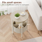 Vagusicc Small Round Side Table End Table, Tall Accent Table with Storage Basket, Set of 2 Half Round Tables Half Moon Tables, Coffee Bedside Tables, Modern Nightstand for Living Room Bedroom, Cream