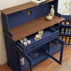 Kitchen Pantry Cabinet with Drawer Storage, 48” Modern Farmhosue Kitchen Hutch with Glass Doors, Blue Storage Cabinet with Countertop and Adjustable Shelves for Dining Room, Living Room