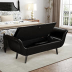 Storage Bench for Bedroom, 65" End of Bed Bench King Size, Faux Leather Tufted Upholstered Window Bench Indoor Foot of Bed Storage Ottoman Long Seating with Arm for Living Room Entryway, Black