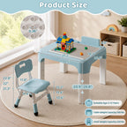 GITAWUSA Kids Table and Chair Set, Tilt Double-Sided, Storage, Grayish Blue | Height Adjustable Graffiti & Blocks Desktop, Toddler Activity Table for Age 3+ , Children Table for Playroom, Daycare, Home