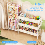 B6 Toy Storage Organizer with Stuffed Animal Storage, White | 3-Tier Wooden Shelves and 8 Bins, Toy Shelf Organizer, Kids Bookshelf and Toy Storage for Kids Room Bedroom Playroom Nursery