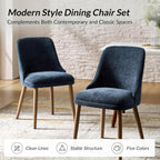 HULALA HOME Dining Chairs Set of 2, Navy Fabric Upholstered Dining Room Chairs Set with Solid Wood Legs, Paded Back, Modern Kitchen Accent Chairs for Living Room Bedroom Reception
