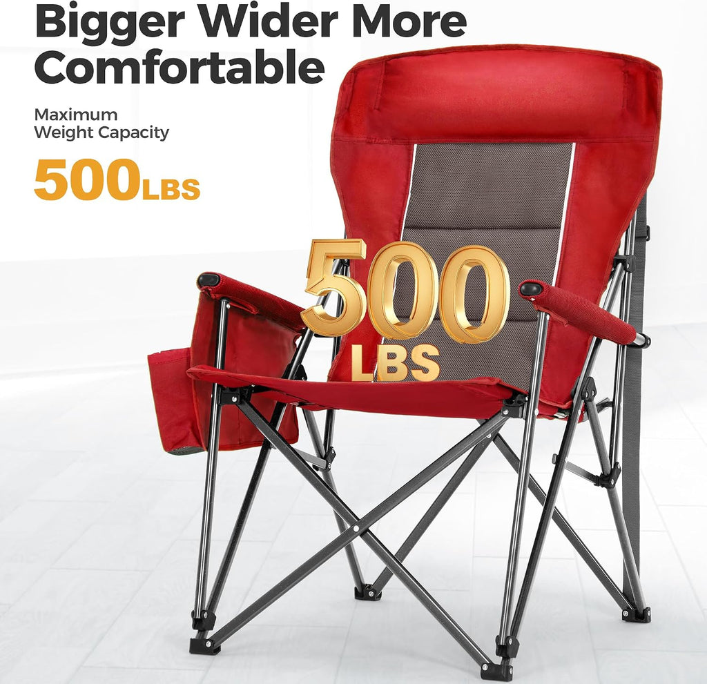 ALPHA CAMP Heavy Duty Camping Chairs with Cup Holder Oversized Folding Chair 500LBS Capacity Outdoor Chair with Headrest,Lawn with Side Pocket for Lawn, Sports and Fishing