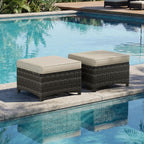 Outdoor Wicker Ottoman Set of 2, Patio Swivel Rattan Ottoman with Thick Cushions, Ideal for Backyard, Garden, Poolside, Beige