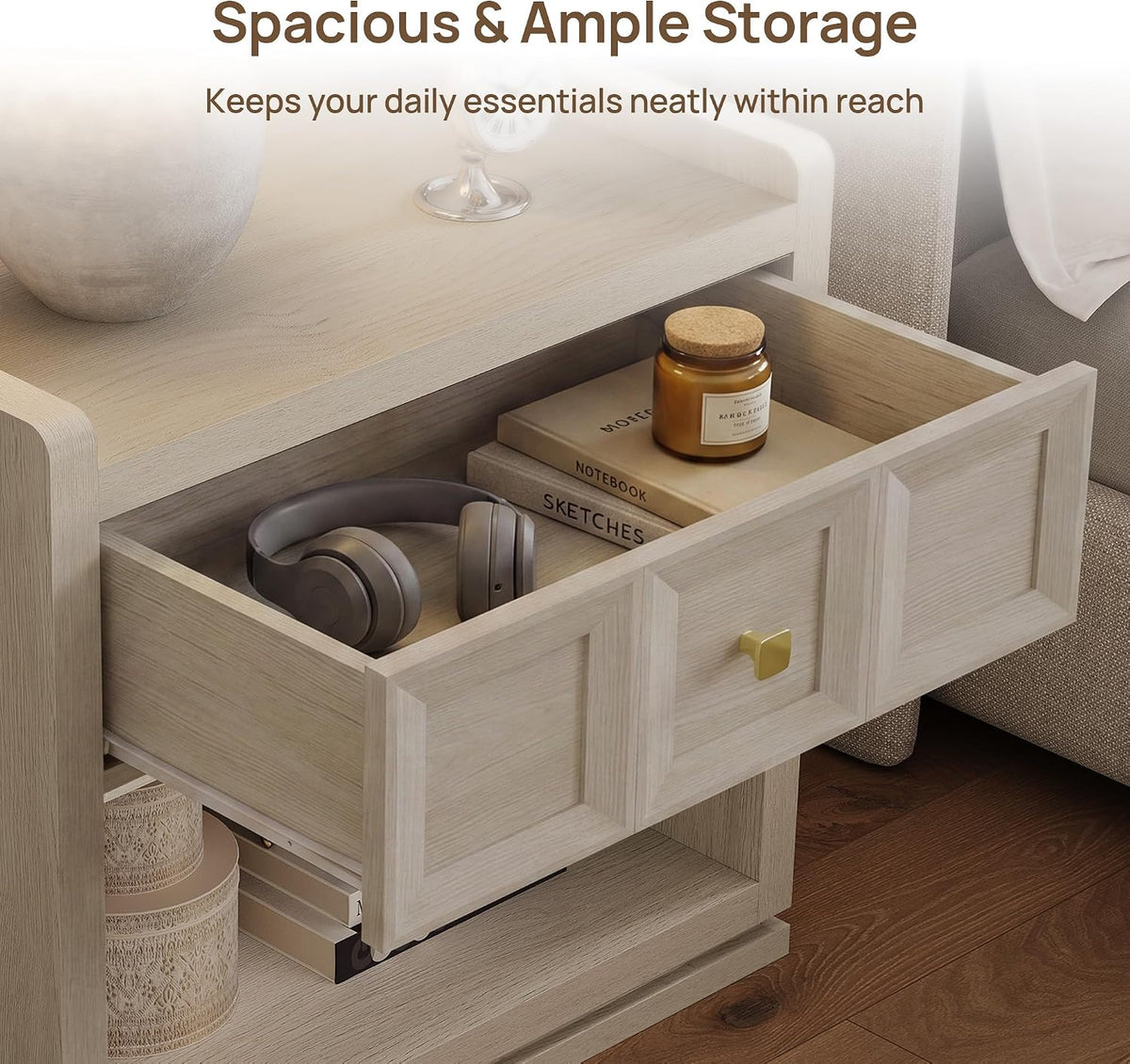 SICOTAS Night Stand Set 2, 26" Wide Nightstands with Drawer