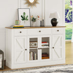 4 EVER WINNER 55" Large Buffet Cabinet with Storage, Coffee Bar Cabinet with 4 Doors and 3 Drawers, Kitchen Cabinet with Plexiglass Doors for Living Room, White