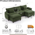URRED Oversized Modular Sectional Sofa，Solid Green：122" U Shaped | Modern Comfy Cloud Couch with Movable Ottoman and Pillow, Deep Seat Couches for Living Room, Bedroom or Apartment