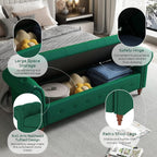 NIOIIKIT 63'' Storage Ottoman Bench Tufted Entryway Bench Dark Green Velvet | Button Tufted End of Bed, Large Storage Space, Rolled Armed Ottoman Couch Long Bench for Bedroom, Living Room, Hallway