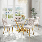 63'' Rectangular Glass Dining Table for 4-6, Luxury Kitchen Table with Tempered Glass and Aesthetic Gold Stainless Steel Base, Modern Dinner Table for Home, Apartment