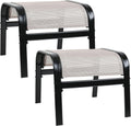 Patio Outdoor Ottoman 2 Set, Portable Footstools Textliene Metal Foot Rest Beige