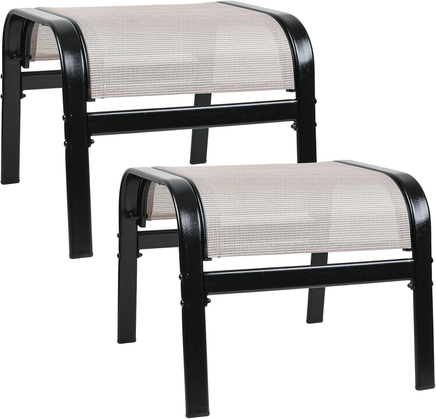 Patio Outdoor Ottoman 2 Set, Portable Footstools Textliene Metal Foot Rest Beige
