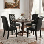 LSSBOUGHT Upholstered Dining Chairs Set of 6,Tufted Parsons Kitchen Chair with Solid Wood Legs, Modern PU Leather Side Chair for Dining Room/Restaurant(6pcs,Black)