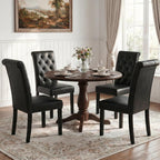 LSSBOUGHT Upholstered Dining Chairs Set of 4,Tufted Parsons Kitchen Chair with Solid Wood Legs, Modern PU Leather Side Chair for Dining Room/Restaurant(4pcs,Black)