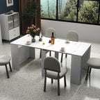 JOYSOURCE Extendable Dining Room Table for up to 12 People 20-119 inch Adjustable Large Extra Long Rectangular Space Saving Folding Dinner Table for Kitchen, Dining Room White Marble Finish