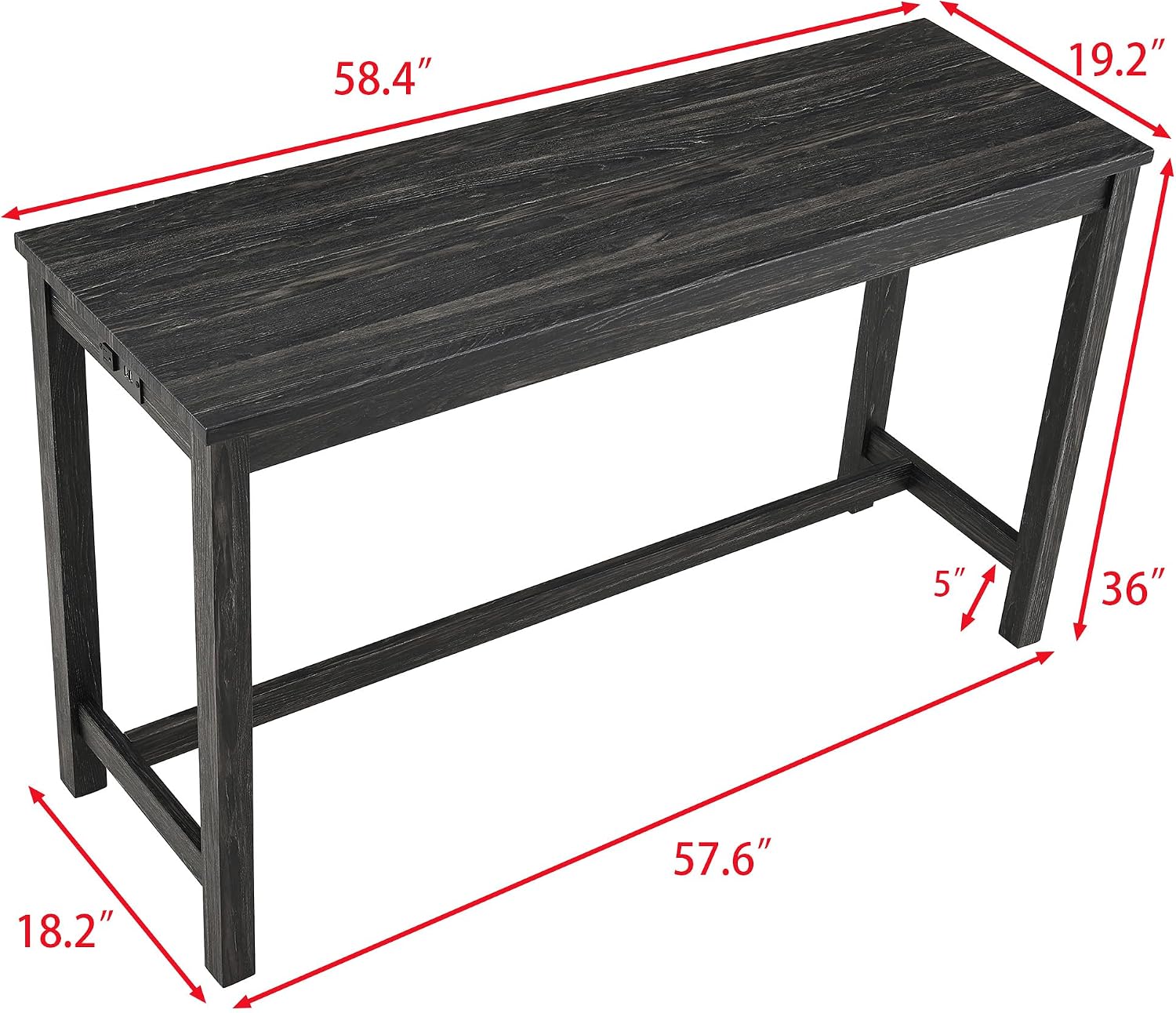 Bar Table Set with Power Outlet, 4 Piece Bar Table and Chairs Set, Industrial Breakfast Table Set, for Living Room/Dining Room/Game Room, Black+Gray