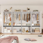 White Armoire Wardrobe Closet: 74" Wooden Wardrobe Closet with 8 Doors, Bedroom Armoires with Hanging Rod, Tall Closets Cabinet for Hanging Clothes (126")
