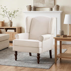 HUIMO Printed Wingback Accent Chair, Linen Upholstered High Back Armchair, Comfy Reading Chair for Living Room Bedroom Study, 300lbs Weight Capacity (1, Tan with Lines)
