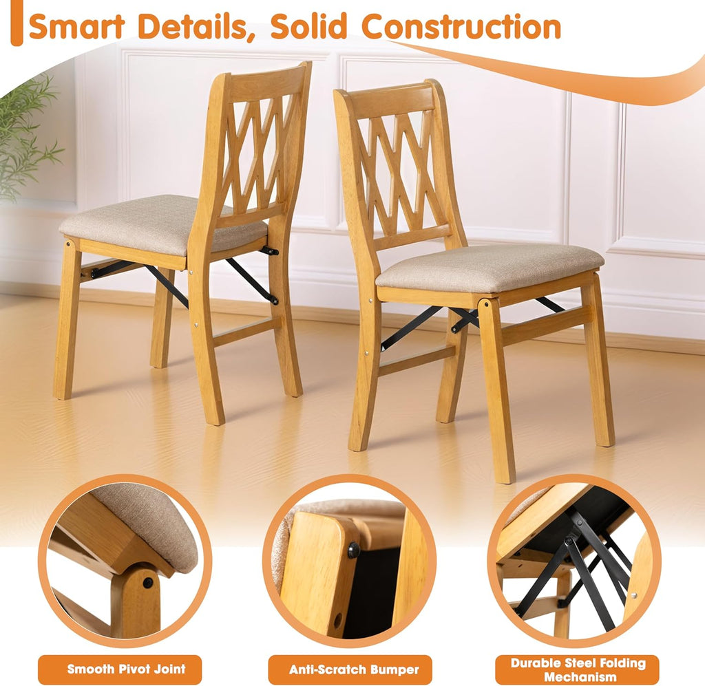 East West Furniture - PNC-OAK-03, A Solid Wood Plano Folding Dining Room Chairs with PU Leather Seat, 3-X Back Design, No Assembly Required, Set of 2, Oak Wood Finish