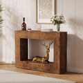 47" Farmhouse Console Table - Long Sofa Table Behind Couch, Wooden Entryway Table for Living Room, Hallway, Entrance, Rustic Rectangular Design, Brown
