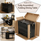 Extendable Drop Leaf Folding Dining Table with 4 Chairs, No Assembly Required, 51" Space Saving Hideaway Table for Small Spaces, Living Room & Kitchen (Black)