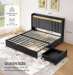 Queen Size Bed Frame with 4 Drawers, 51" Tall Storage Headboard, Grey