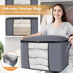 Fab totes 90L Clothes Storage, Foldable Thick Fabric Blanket Storage Bags, Containers for Organizing Bedroom, Closet, Clothing, Comforter, Organization with Handle (3 Pack,Grey)