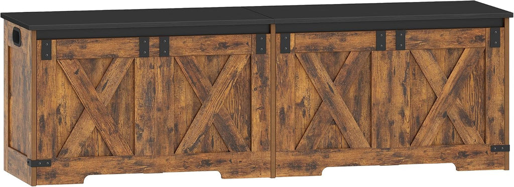 Hzuaneri 59" Farmhouse Storage Chest and Bench | 70 Gal | 330lb Seat | Soft-Close Hinges | Rustic Brown | Shoe and Blanket Storage for Bedroom, Living Room, Entryway | Easy Assembly | SB15001X