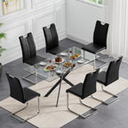 Modern Dining Table for 4-6 People, 51" Rectangle Dining Room Table with Black Chrome Metal X-Legs, Rectangular Tempered Glass Dining Table, Kitchen Dining Room Tables Luxury Dinner Table