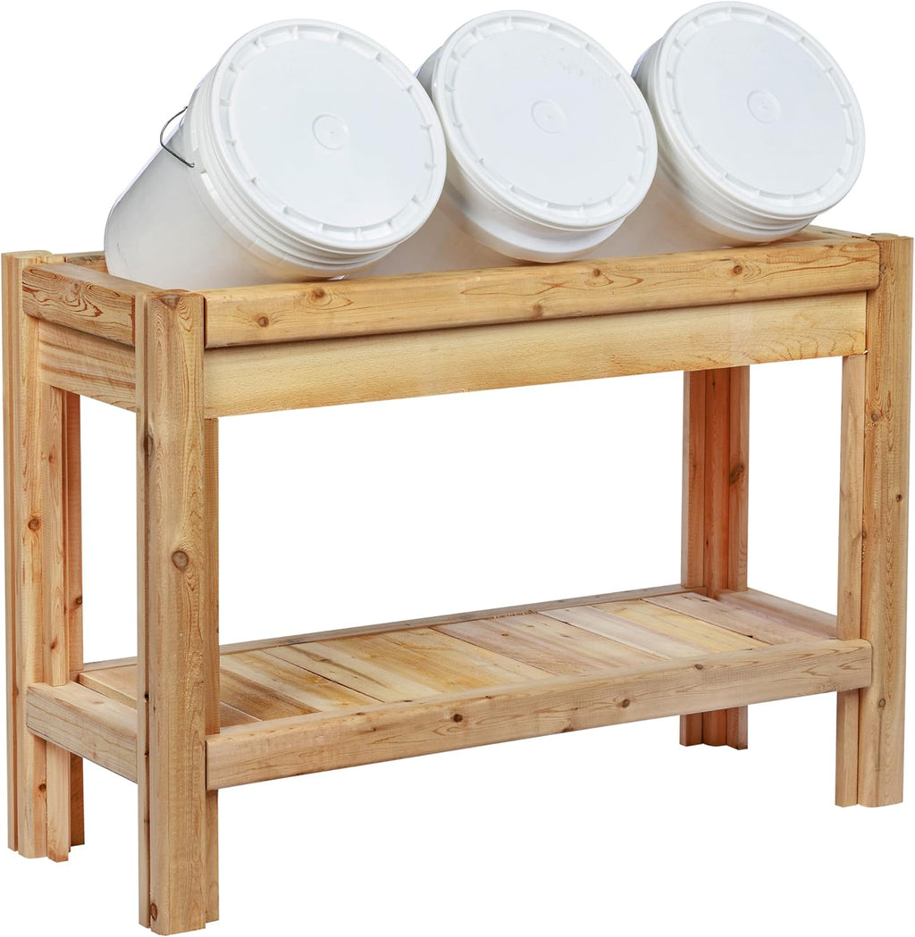Greenes Fence Three Bucket Cedar Storage with Shelf, 44 in. x 16 in. x 30 in. - Made in USA with North American Cedar