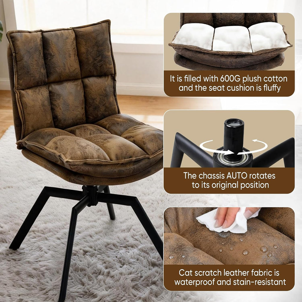 Swivel Dining Chairs Set 2,Mid-Century Modern PU Upholstered with 360°AUTO Swivel Metal Legs,Suitable for Dining Rooms, Living Rooms, and Bedrooms.(Brown)