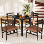 Giantex 35” Round Dining Table with Rubber Wood Legs, Marble-Textured Veneer Tabletop, Leisure Kitchen Table for 2 to 4 Person, Dinette, Living Room, Black